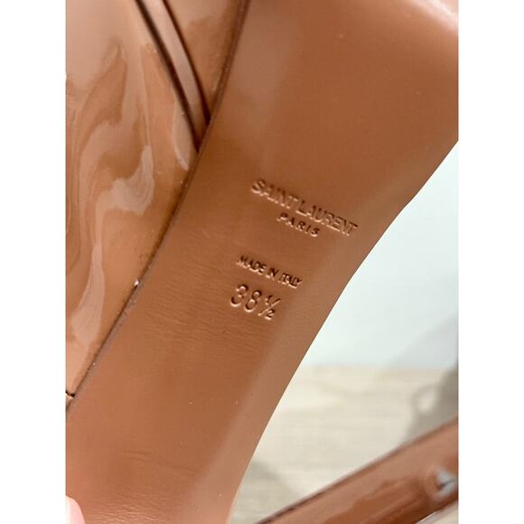 YSL Saint Laurent Tribute Patent T Strap Platform Heels Pumps Shoes Tan 38.5/8.5 - Picture 4 of 6